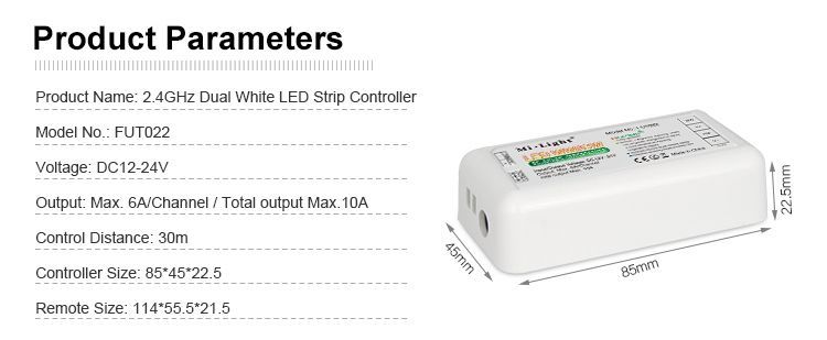 LED strip radio dimmer with remote control (Dual White) (2.4GHz) RLC022-CWW photo