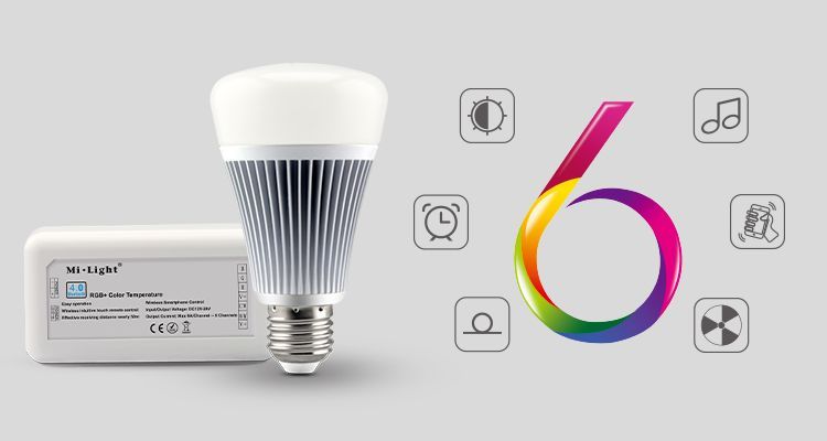 Умная светодиодная лампочка MiLight, 8W, RGB+CCT, Bluetooth LLB070-RGBW фото