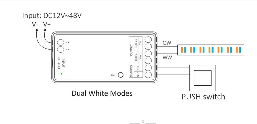 Контроллер диммер 2 в 1 Single White/CCT  2.4GHz + PUSH DIMM 12-48В TK LC2-RF фото