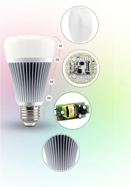 Светодиодная smart лампочка MiLight, 8W, RGB+CCT, WIFI LL015 фото