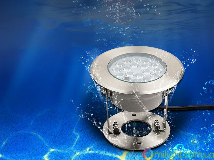 Underwater lensed LED spotlight 9W RGB+CCT + DMX512 control GLUW03 photo