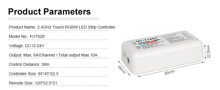 Радио контроллер для RGBW ленты с пультом, сенсорный, настраиваемый (2.4GHz) RLC028 фото