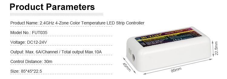 Радіо контроллер для LED стрічок, 4 зони, колірна температура (2,4 ГГц) ML035-ССT фото