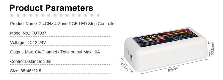Радіо контроллер для RGB LED стрічок, 4 зони, WI-FI, (2,4 ГГц) ML037-RGB фото