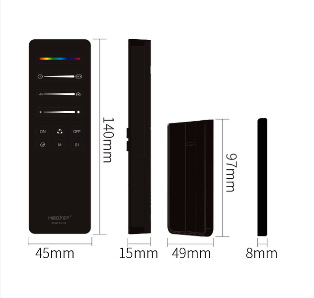 Пульт керування 1 зонний чорний SPI White/RGB/RGBW/CCT RF 2.4G Mi Light C6 фото