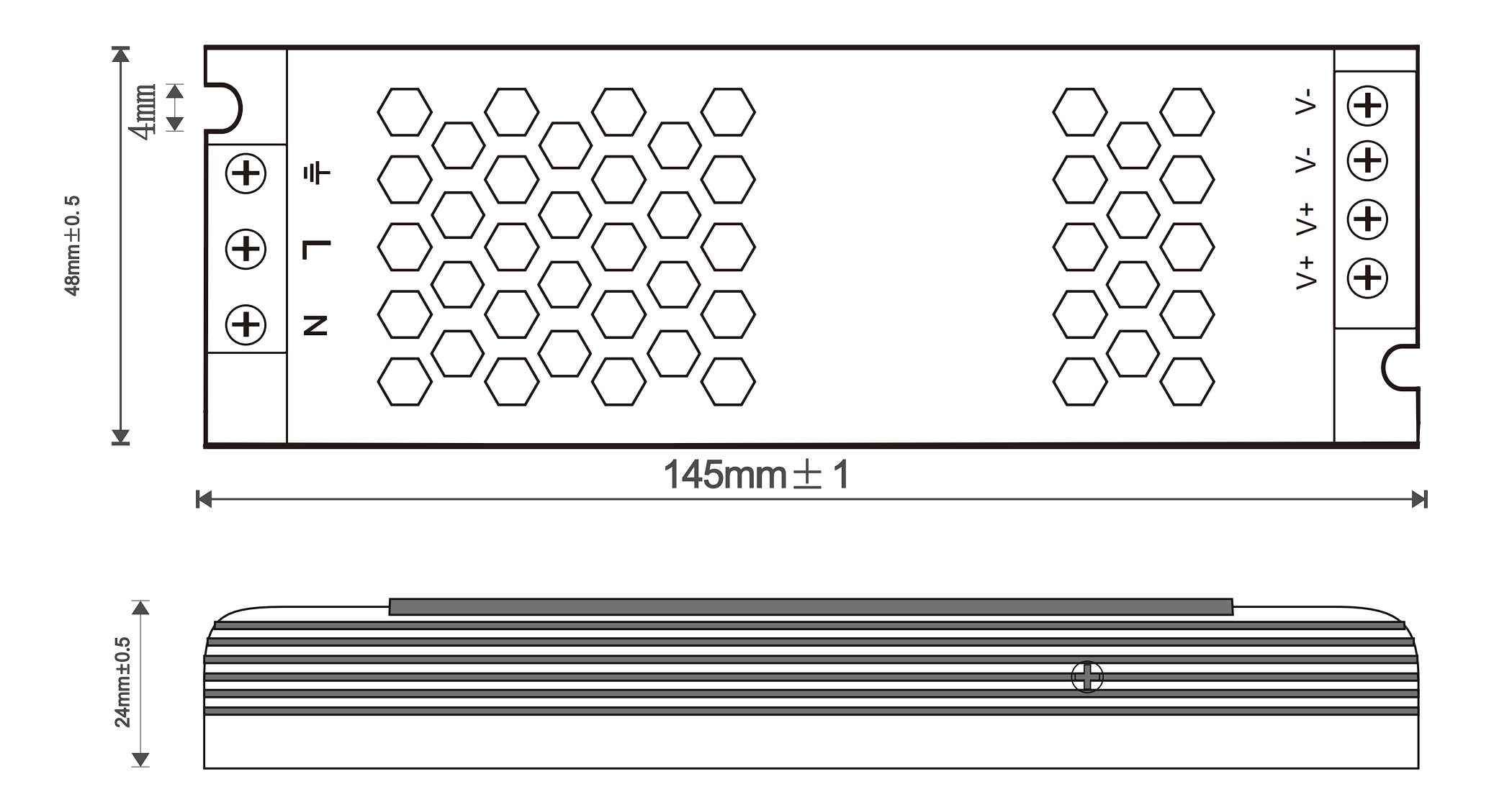 Diagram illustrating the dimensions of a 100W, 24V Power Supply from Smart Systems Group.